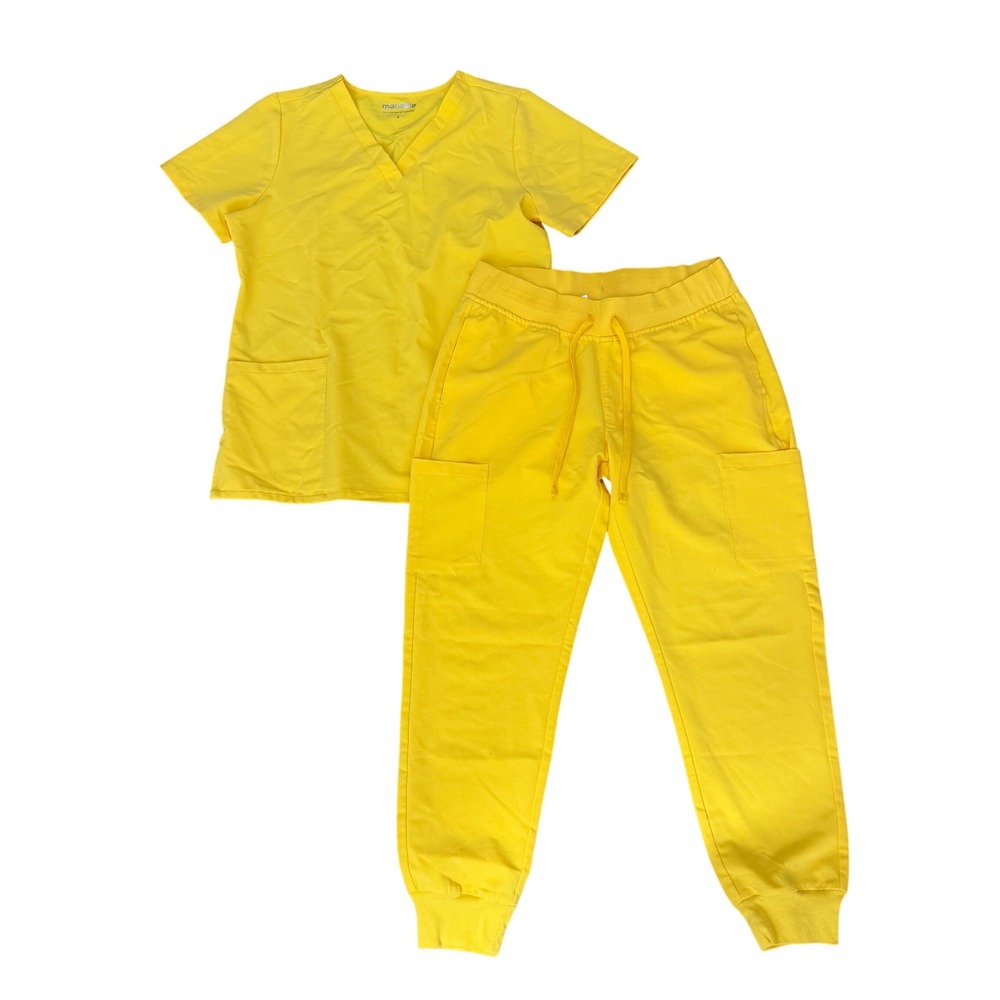 Mandala Scrub Set Womens Small Equa-Tek V-Neck Top Jogger Pants Yellow